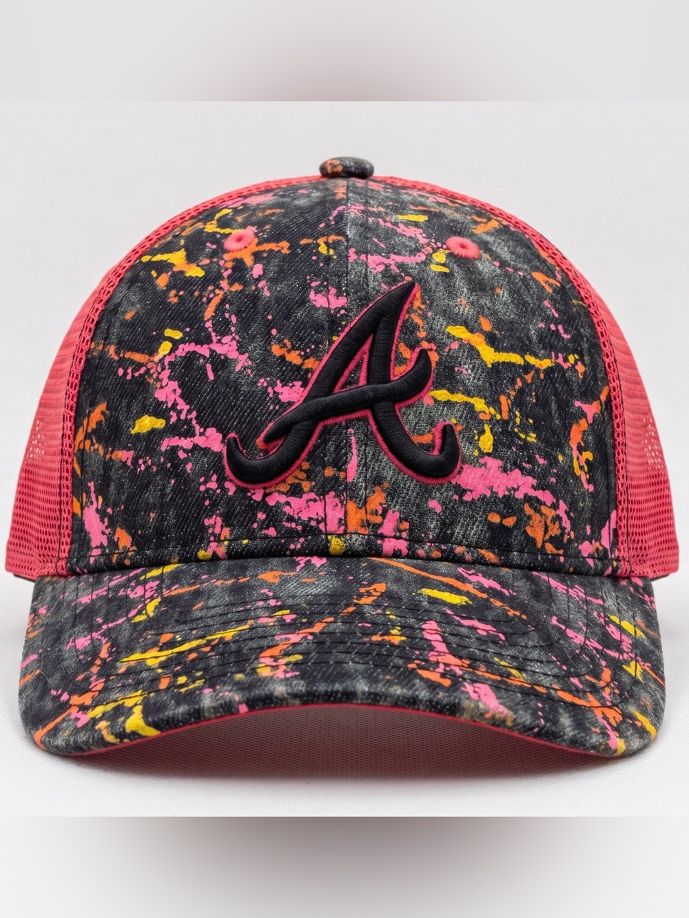 Atlanta Braves New Era 9FORTY Adjustable Mesh Youth Cap Hat Paint Splatter NWOT